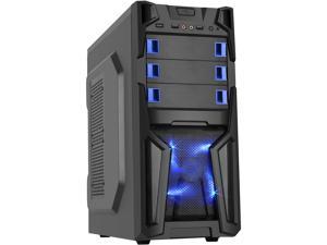 DIYPC Solo-T1-BK USB 3.0 ATX Mid Tower Gaming Computer Case with 2 x Blue Fans