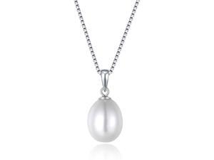 Mabella Freshwater Cultured White Tear Drop Pearl Pendant Necklace, Sterling Silver 18"