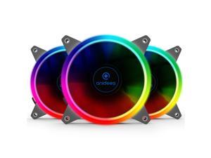 anidees AI Aurelola 120 mm RGB Fan for Case Fan , CPU Cooler Fan, Water Cooling Fan, 3 pack set with Remote controller - RGB