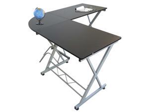 L-Shape Corner Computer Desk Laptop PC Table Wood Workstation Home Office Black
