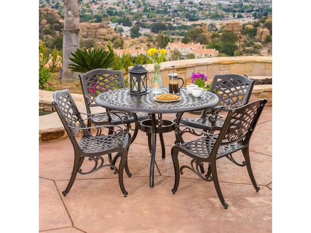 Christopher Knight Home Hallandale Sarasota 5 Piece Cast Aluminum Christopher Knight Home Hallandale Sarasota 5 Piece Cast Aluminum Bronze Outdoor Dining Set